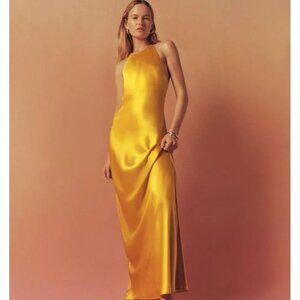 Reformation Jeanny Silk Dress in Turmeric (M)